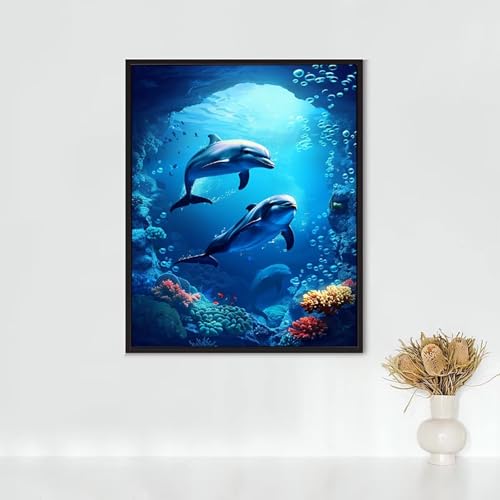 Diamond Painting Erwachsene Meereslebewesen Diamond Painting Delphin DIY Vollbohrer Diamant Malerei Set, Diamant Kunst Malerei Stickerei Set, Wanddeko und Zimmer Deko, Geschenke 40x50cm PJY3 6-3 von RNXAOPEN