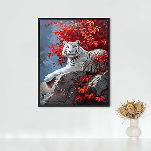 Diamond Painting Erwachsene Tier Diamond Painting WeißEr Tiger DIY Vollbohrer Diamant Malerei Set Anfänger, Diamant Kunst Malerei Stickerei Set, Wanddeko und Zimmer Deko, Geschenke 80x100CM PJY7 G-2 von RNXAOPEN