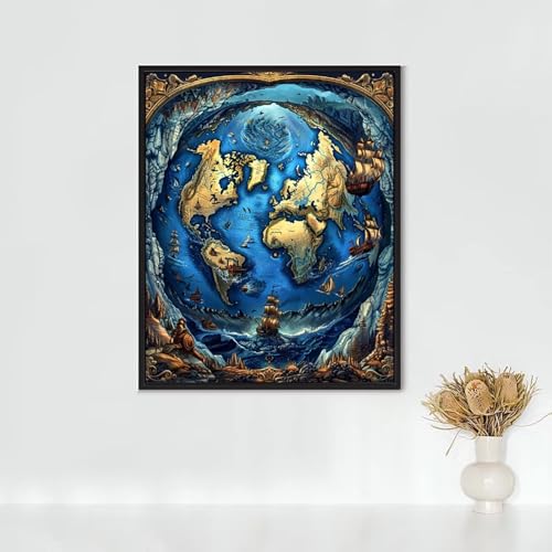Diamond Painting Erwachsene Welt Diamond Painting Karte DIY Vollbohrer Diamant Malerei Set Anfänger, Diamant Kunst Malerei Stickerei Set, Wanddeko und Zimmer Deko, Geschenke 80x100cm PJY7 3-6 von RNXAOPEN