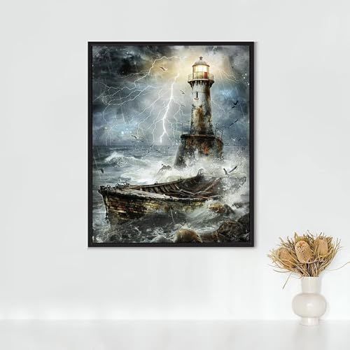 Diamond Painting Katze, Diamond Painting Erwachsene Leuchtturm Bastelset, DIY Diamant Malerei Runder Vollbohrer Diamanten Kinder Malerei Stickerei Kreuzstich Dekoration, Geschenk 80x110CM PJY8 7-7 von RNXAOPEN