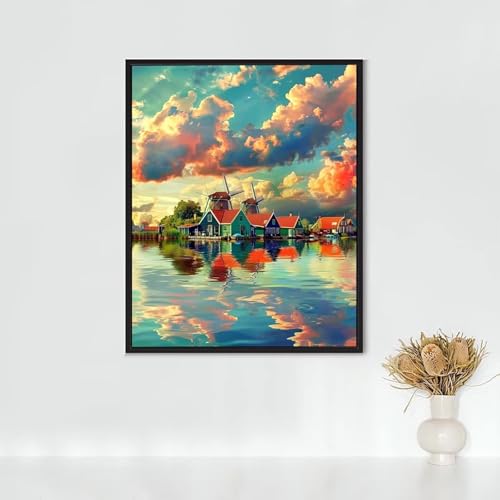 Diamond Painting Landschaft, Diamond Painting Erwachsene HäUser Bastelset, DIY Diamant Malerei Runder Vollbohrer Diamanten Kinder Malerei Stickerei Kreuzstich Dekoration, Geschenk 40 x 50 cm PJY3 5-5 von RNXAOPEN
