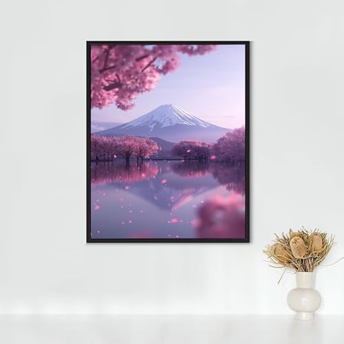 Diamond Painting Landschaft, Diamond Painting Erwachsene KirschblüTenbaum Bastelset, DIY Diamant Malerei Runder Vollbohrer Diamanten Kinder Malerei Stickerei Kreuzstich, Geschenk 70x95CM PJY6 0-B von RNXAOPEN