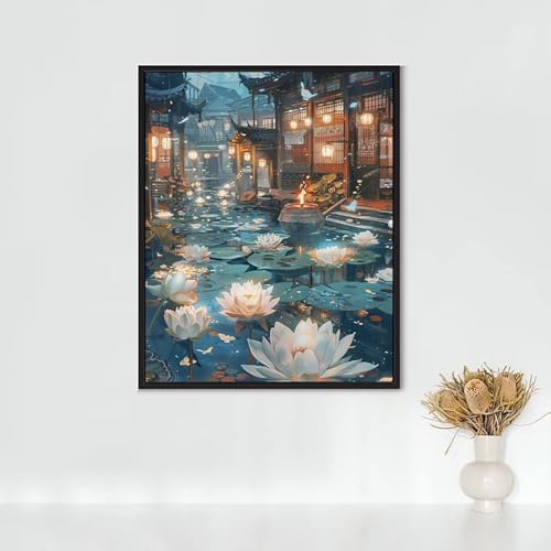 Diamond Painting Quadrat, Diamond Painting Erwachsene Lotus Bastelset, DIY Diamant Malerei Runder Vollbohrer Diamanten Kinder Malerei Stickerei Kreuzstich Dekoration, Geschenk 30x40CM PJY2 U-0 von RNXAOPEN