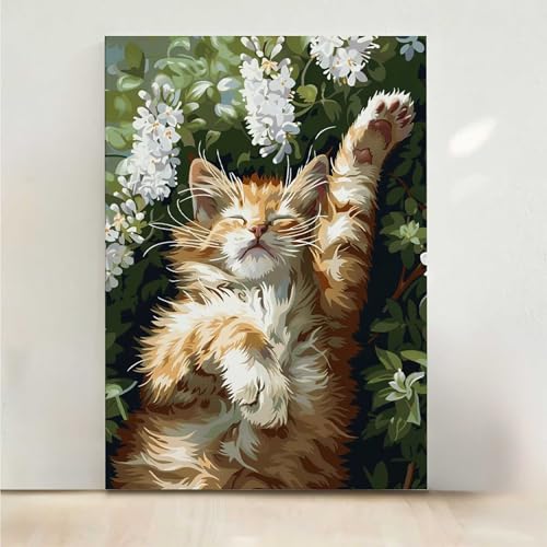 Katze Diamond Painting, 5D Blume Diamond Painting Erwachsene Diamant Malerei DIY Steine Kristall Kunst Bastelnset Erwachsene Anfänger Set, zur Zimmer Wanddeko, Geschenke für Frauen 70x95CM PjY3415 Q-Y von RNXAOPEN