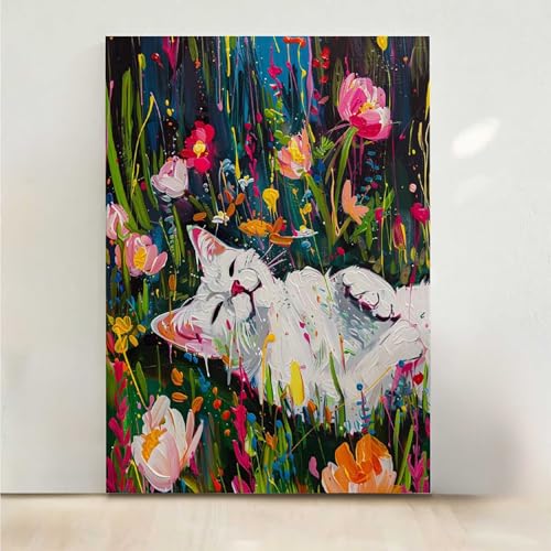 RNXAOPEN Blume Diamond Painting, 5D Katze Diamond Painting Erwachsene Diamant Malerei DIY Steine Kristall Kunst Bastelnset Erwachsene Anfänger Set, zur Zimmer Wanddeko, Geschenke 80x100cm PjY3301 6-D von RNXAOPEN