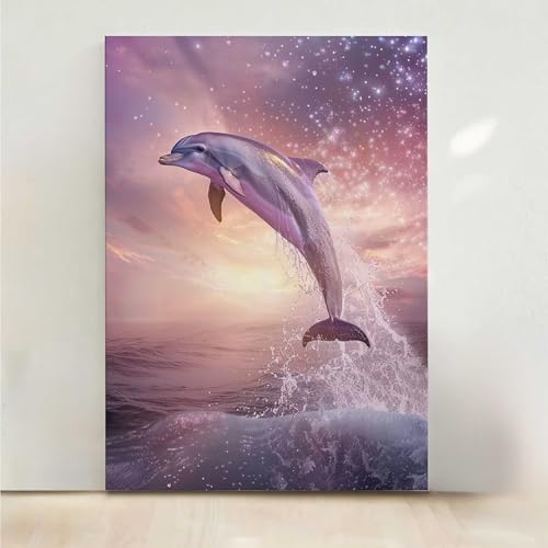 RNXAOPEN Tier Diamond Painting, 5D Delphin Diamond Painting Erwachsene Diamant Malerei DIY Steine Kristall Kunst Bastelnset Erwachsene Anfänger Set, zur Zimmer Wanddeko, Geschenke 60x80CM PjY5513 P-4 von RNXAOPEN