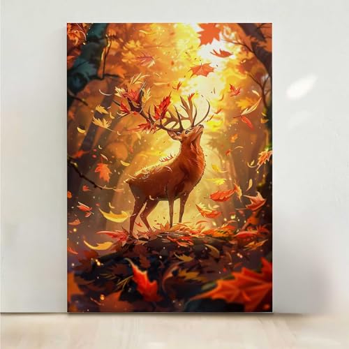 Reh Diamond Painting, 5D BläTter Diamond Painting Erwachsene Diamant Malerei DIY Steine Kristall Kunst Bastelnset Erwachsene Anfänger Set, zur Zimmer Wanddeko, Geschenke für Frauen 40x50cm PjY5249 I-D von RNXAOPEN