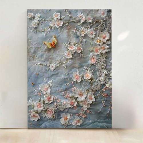 Schmetterling Diamond Painting, 5D Blume Diamond Painting Erwachsene Diamant Malerei DIY Steine Kristall Kunst Bastelnset Erwachsene Anfänger Set, zur Zimmer Wanddeko, Geschenke 50x65cm PjY711 W-K von RNXAOPEN