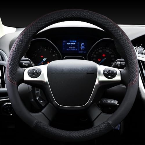 ROANNY Lenkradbezug Für Ford Für Focus 2 3 MK1 MK2 MK3 100% Leder Auto Lenkradbezug Autoinnenausstattung (Color : Svart) von ROANNY