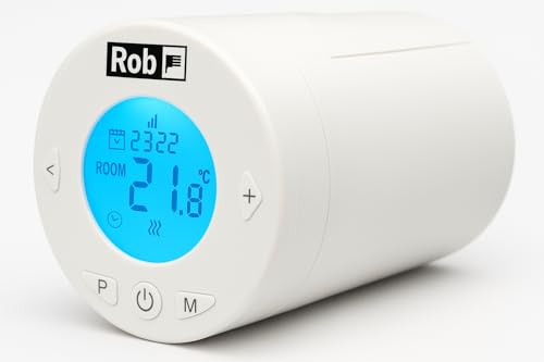 ROB Smart Heizkörperthermostat mit LCD, programmierbar, Energiesparmodus, Fenster-offen-Erkennung, kompatibel mit Danfoss RA/RAV/RAVL Ventilen ROB Smart Heizkörperthermostat mit LCD, programmierbar, Energiesparmodus, Fenster-offen-Erkennung, kompatibel mit Danfoss RA/RAV/RAVL Ventilen von ROB