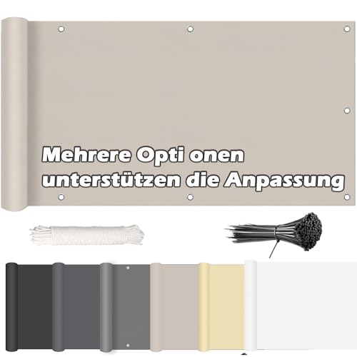 ROBAG Balkon Sichtschutz 100x200cm, Balkon Sichtschutz Balkonabdeckung, Windschutz Sonnenschutz, mit Ösen Nylon Kabelbinder und Kordel Deko für Balkongeländer, Terrasse & Garten -Taupe von ROBAG