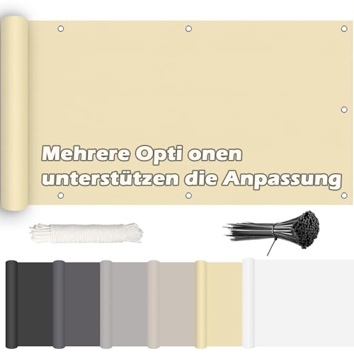ROBAG Balkon Sichtschutz 55x300cm, Sichtschutz Balkonbespannung, Wind- und UV-Schutz, mit Ösen Nylon Kabelbinder und Kordel Deko für Balkongeländer, Terrasse & Garten - Beige von ROBAG