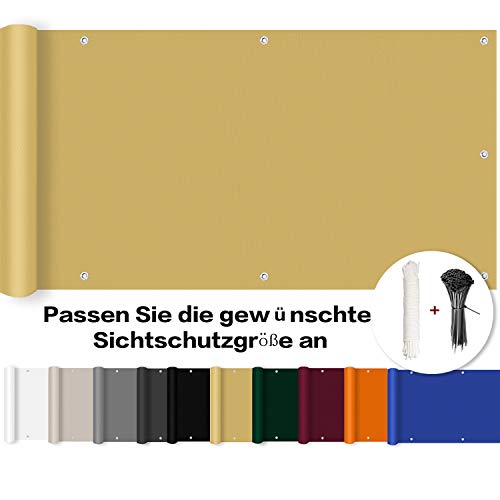 ROBAG Balkon Sichtschutz Sichtschutz Windschutz, Sichtschutz Balkon seitlich Wind- und UV-Schutz mit Ösen Nylon Kabelbinder und Kordel, für den Gartenzaun oder Balkon, 55x300cm, Beige von ROBAG