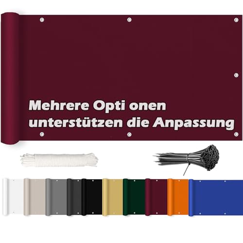 ROBAG Balkon Windschutz 50x400cm, Balkon Verkleidung, Wetterbeständiges und Pflegeleichtes, mit Ösen Nylon Kabelbinder und Kordel Deko für Balkongeländer, Terrasse & Garten - Weinrot von ROBAG