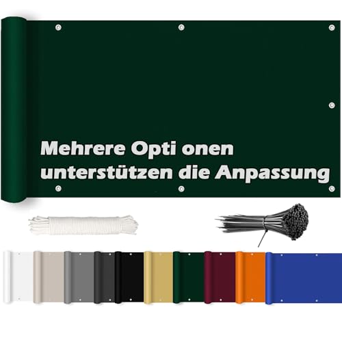 ROBAG BalkonSichtschutz 65x950cm, Sichtschutz Balkonbespannung, 220 g/m², mit Ösen und Kordel Deko für Balkongeländer, Terrasse & Garten - Grün von ROBAG