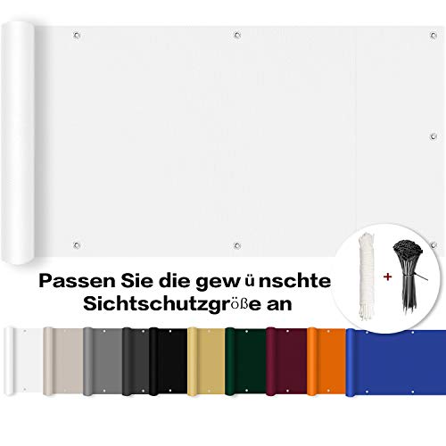 ROBAG BalkonSichtschutz 80x550cm, Balkon Blickdicht Sichtschutz, 220 g/m², mit Ösen, Nylon Kabelbinder und Kordel für Gartenzaun Balkonzaun - Weiß von ROBAG