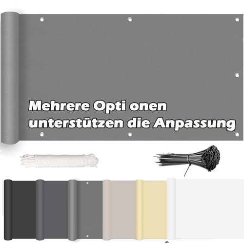 ROBAG Sichtschutz Balkon Balkon-sichtschutz, Windschutz Balkon Wasserabweisend Sonnenschutz in div Größen & Farben, für Gartenzaun Balkonzaun, 50x400cm, Grau von ROBAG