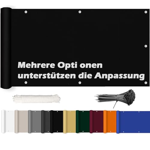 ROBAG Sichtschutz Balkon Balkonverkleidung, Balkonverkleidung Sichtschutz Blickdichte Wind- und UV-Schutz in div Größen & Farben, für den Gartenzaun oder Balkon, 90x600cm, Schwarz von ROBAG