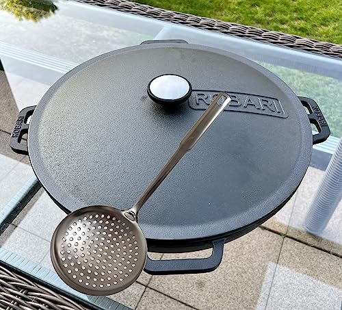 Gusseisen Kasan 12 L mit Deckel Schaumlöffel WOK KAZAN Campingtopf Gulaschkessel von ROBARI