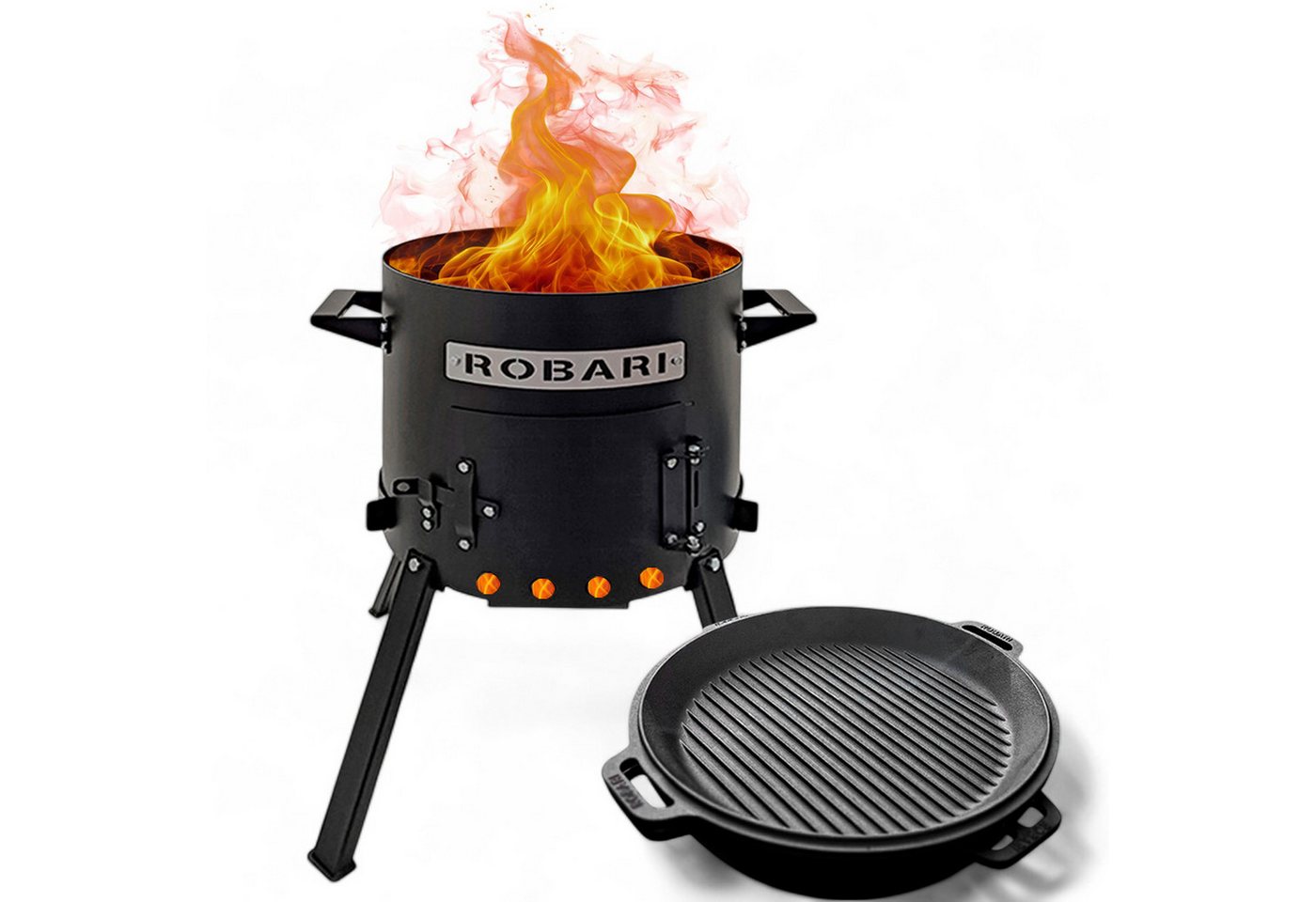 ROBARI Holzkohlegrill Feuerofen mit Kasan 12 L Grillpfannendeckel Utschak Set ROBARI Holzkohlegrill Feuerofen mit Kasan 12 L Grillpfannendeckel Utschak Set von ROBARI