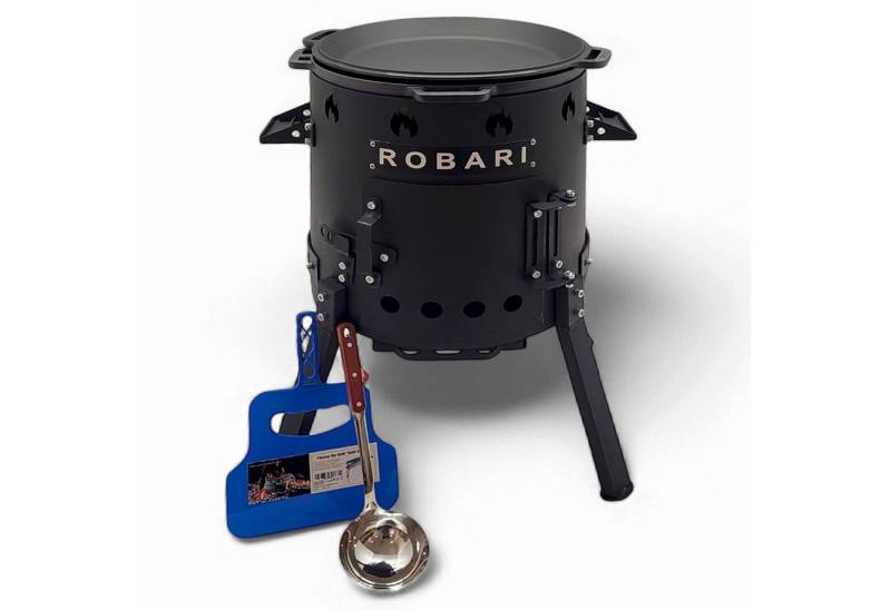 ROBARI Holzkohlegrill Utschak Set mit Kasan 12 L mit Pfannendeckel und Zubehör von ROBARI