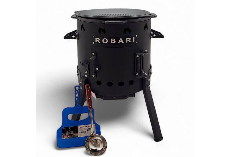 ROBARI Holzkohlegrill Utschak Set mit Kasan 15 L mit Grilldeckel und Zubehör von ROBARI