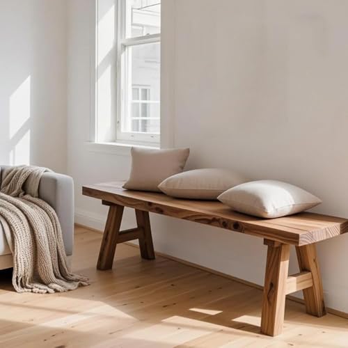 Massive Holzbank, kleine rustikale Esszimmerbank aus Eiche, Schuhhocker for Flur, Eingang, Küche, Frühstücksbar, Wohnzimmer(55.5 * 10.2 * 17.7in/140 * 26 * 45cm) von ROBAUN