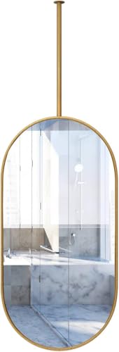 ROBAUN Badezimmer-Kosmetikspiegel, Metall, an der Decke montiert, ovaler Goldspiegel, Spiegel mit Deckenstange(27.56" L x 19.69" W) von ROBAUN