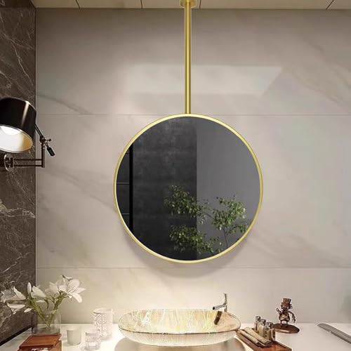 ROBAUN Badezimmer-Waschraum-Rasierspiegel, Wohnzimmer-Garderoben-Eingangs-Dekorationsspiegel, Deckenmontierter runder Spiegel mit goldenem Metallrahmen und Aufhängestange(50CM/19.7INCH) von ROBAUN