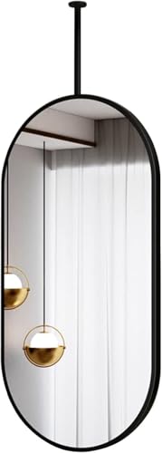 ROBAUN Badezimmerspiegel, Kosmetikspiegel, schwarzer ovaler Metallspiegel, Deckenspiegel mit Aufhängestange(23.6" L x 15.8" W) von ROBAUN