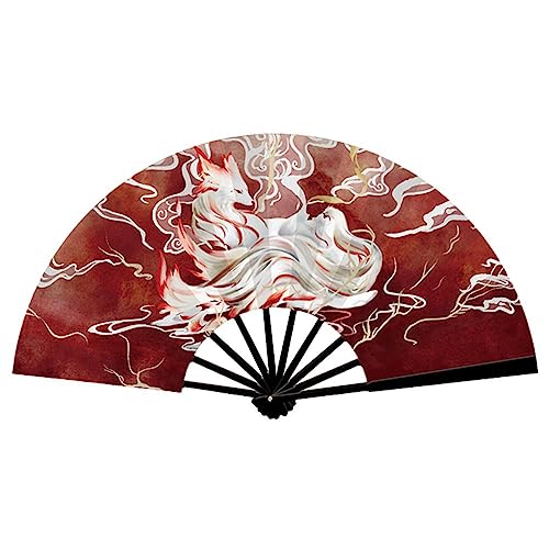 ROBAUN Chinesischer Stil, großer faltbarer Fächer, Sommer, dominierender Tintenstrahl-Ventilator, Handfächer, Bambus, Outdoor-Ventilator, Holzdeko, I2w1 Leinwand von ROBAUN