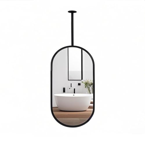 ROBAUN Deckenspiegel, ovaler schwarz/goldfarbener Badezimmerspiegel, Friseurspiegel, Badezimmer-Hängespiegel(Czarny,40 * 60cm) von ROBAUN