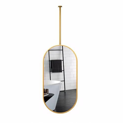 ROBAUN Deckenspiegel mit Metallstange, an der Wand montierter hängender Badezimmerspiegel im Flur, ovaler Spiegel in Gold und Schwarz(Złoty,31.4" L x 19.6" W) von ROBAUN