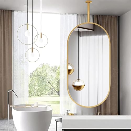 ROBAUN Moderner Goldener Badezimmerspiegel, Schminkspiegel, ovaler Deckenspiegel, Wandspiegel, Spiegel mit Hängestange(27.6" L x 19.7" W) von ROBAUN
