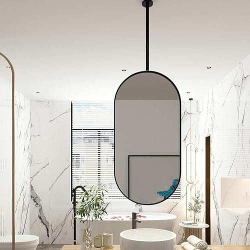 ROBAUN Ovaler, an der Decke hängender Spiegel for Badezimmer und Waschräume, Schminkspiegel mit schwarzem Metallrahmen, moderner dekorativer Rasierspiegel for Zuhause(27.6" L x 19.7" W) von ROBAUN