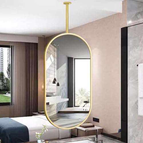 ROBAUN Ovaler Hängespiegel for das Badezimmer, Wandspiegel for Flur und Decke, mit Stange, Kosmetikspiegel, Wandspiegel, Gold(23.6" L x 19.7" W) von ROBAUN