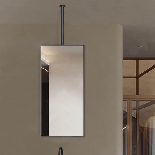 ROBAUN Quadratischer Spiegel mit Aufhängestange, an der Decke montierter Spiegel for Rasieren im Badezimmer, rechteckiger Spiegel mit schwarzem Rahmen(27.6" L x 19.7" W) von ROBAUN