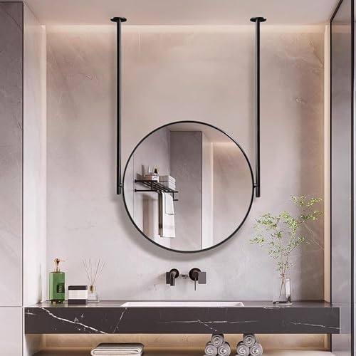 Runder Badezimmerspiegel for Aufhängen an der Decke, Schminkspiegel for die Dusche mit deckenmontierten Doppelauslegern, dekorativer Hängespiegel(19.7" L x 19.7" W) von ROBAUN