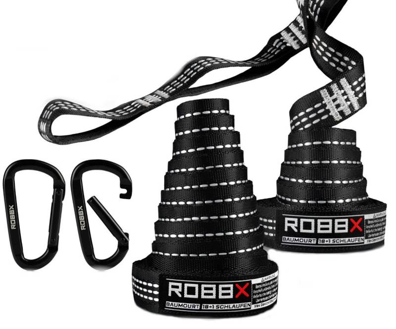 ROBBX Hängematte ROBBX® Hängematten Befestigungsset 300x2,5 cm + Schwerlast-Karabiner von ROBBX