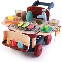 Spielküche 2 in 1 mit Wasserkreislauf Robincool Kitchen Cart 39x23x27 cm mit Einkaufswagen mit Lichtern 14 Zubehör von ROBINCOOL
