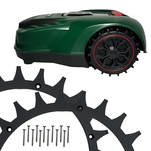 Schwarze Spikes für Parkside Mähroboter PMRA/PMRDA/PAMR/PAMRS – Pulverbeschichtet – 219 mm – Entgratet & mit 14x Edelstahlschrauben – Traktionsverbesserung für Rasenmäher ROBO CLAWS (Schwarz) von ROBO CLAWS