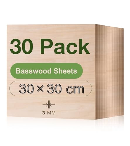 ROBOTIME Sperrholzplatte 3mm 30 Stück Linde Holzplatte Zuschnitt Nach Maß,Multiplex Platte Holz Laser Leimholzplatte Laserschnitt, CNC Router, Durchbrochenes 30CM*30CM von ROBOTIME