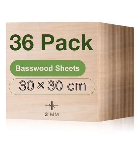 ROBOTIME Sperrholzplatte 3mm 36 Stück Linde Holzplatte Zuschnitt Nach Maß,Multiplex Platte Holz Laser Leimholzplatte Laserschnitt, CNC Router, Durchbrochenes 30CM*30CM von ROBOTIME