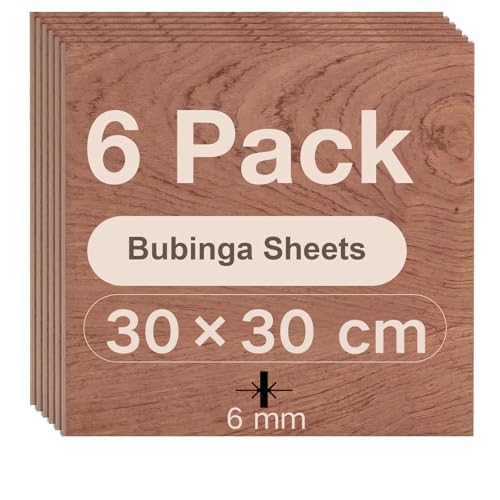 ROBOTIME Sperrholzplatte 6mm Bubinga Holzplatte Zuschnitt Nach Maß,Multiplex Platte Holz Laser Leimholzplatte Laserschnitt, CNC Router, Durchbrochenes 30CM*30CM 6 Stück von ROBOTIME