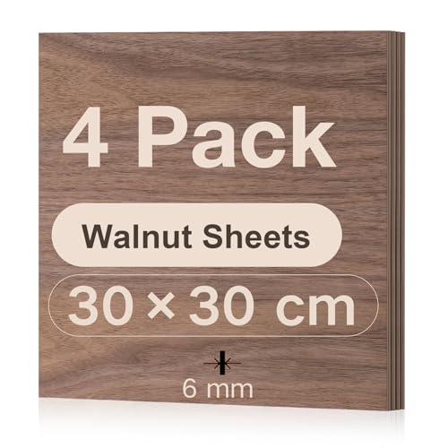 ROBOTIME Sperrholzplatte 6mm Walnuss Holzplatte Zuschnitt Nach Maß,Multiplex Platte Holz Laser Leimholzplatte Laserschnitt, CNC Router, Durchbrochenes 30CM*30CM 4 Stück von ROBOTIME