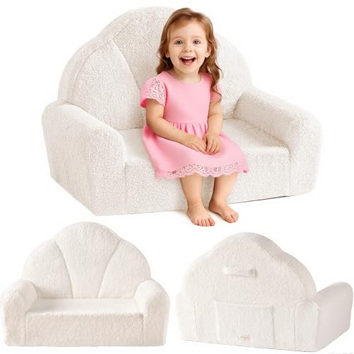 ROBUD Kindersofa für Mädchen, Bequemer Kindersessel, Spielzimmer-Sofa für Lesen & Spielen, Abnehmbarer Bezug, Weiß von ROBUD