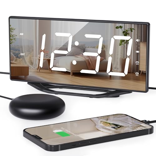 Wecker Laut für Tiefschläfer, Vibrationswecker mit Bettshaker für Schwere Schläfer, 8.7" Großes LED-Anzeige&Dimmer, USB-Ladegerät,Batterie-Backup,Schreibtisch Schlafzimmer von ROCAM