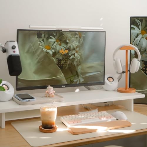 ROCDEER Bambus-Dual-Monitorständer Weiß, 2-stufiger Schreibtisch-Monitorständer für 2 Monitore, geeignet für PC-Computer-Monitore, Drucker, schweren TV-Ständer bis zu 300 lbs (ca. 136 kg), Weiß von ROCDEER