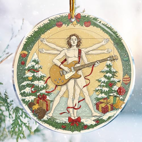 Weihnachtsschmuck, 9,1 cm, Acryl, doppelseitiger Druck (The Vitruvian Man Guitar 2 - Guitar Da Vinci Vitruvian Man Guitar Player Musiker Rock n Roll) von ROCI