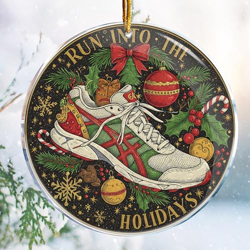 Weihnachtsschmuck – 9,1 cm Acryl, doppelseitiger Druck (Lauf in die Feiertage – 2025 Running Runner Friend Ideas Sport Outdoor) von ROCI
